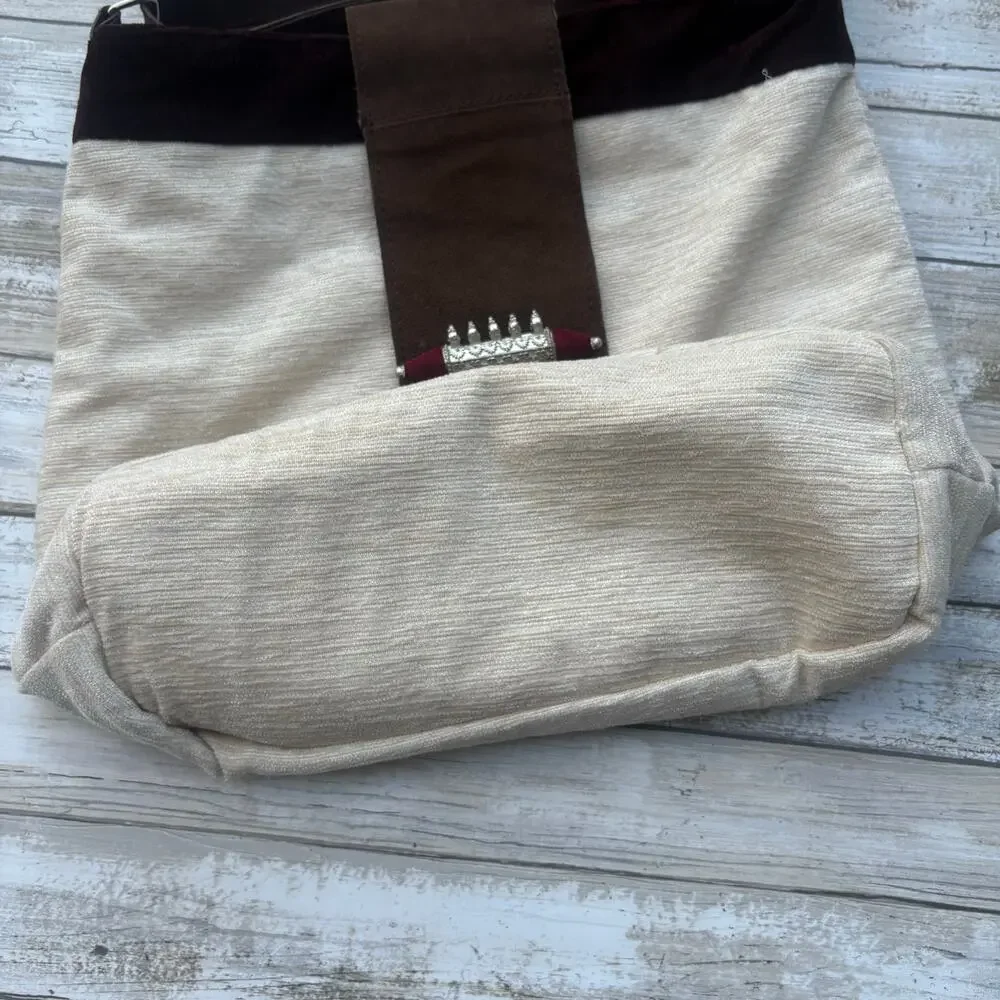 Earthbound Trading Co Purse Afghanistan Inspired Boho Leather Cotton Convertible - Picture 5 of 12